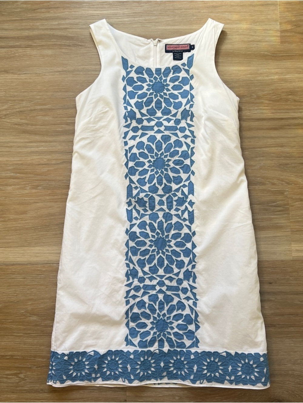 Vineyard Vines Xanadu Blue & White Sleeveless Shift Dress Size 6 cotton summer